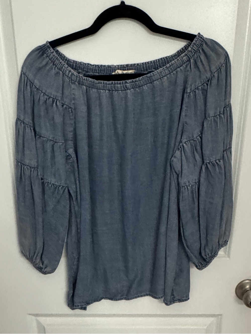 Women’s Off-Shoulder Slate Blue Peasant Blouse